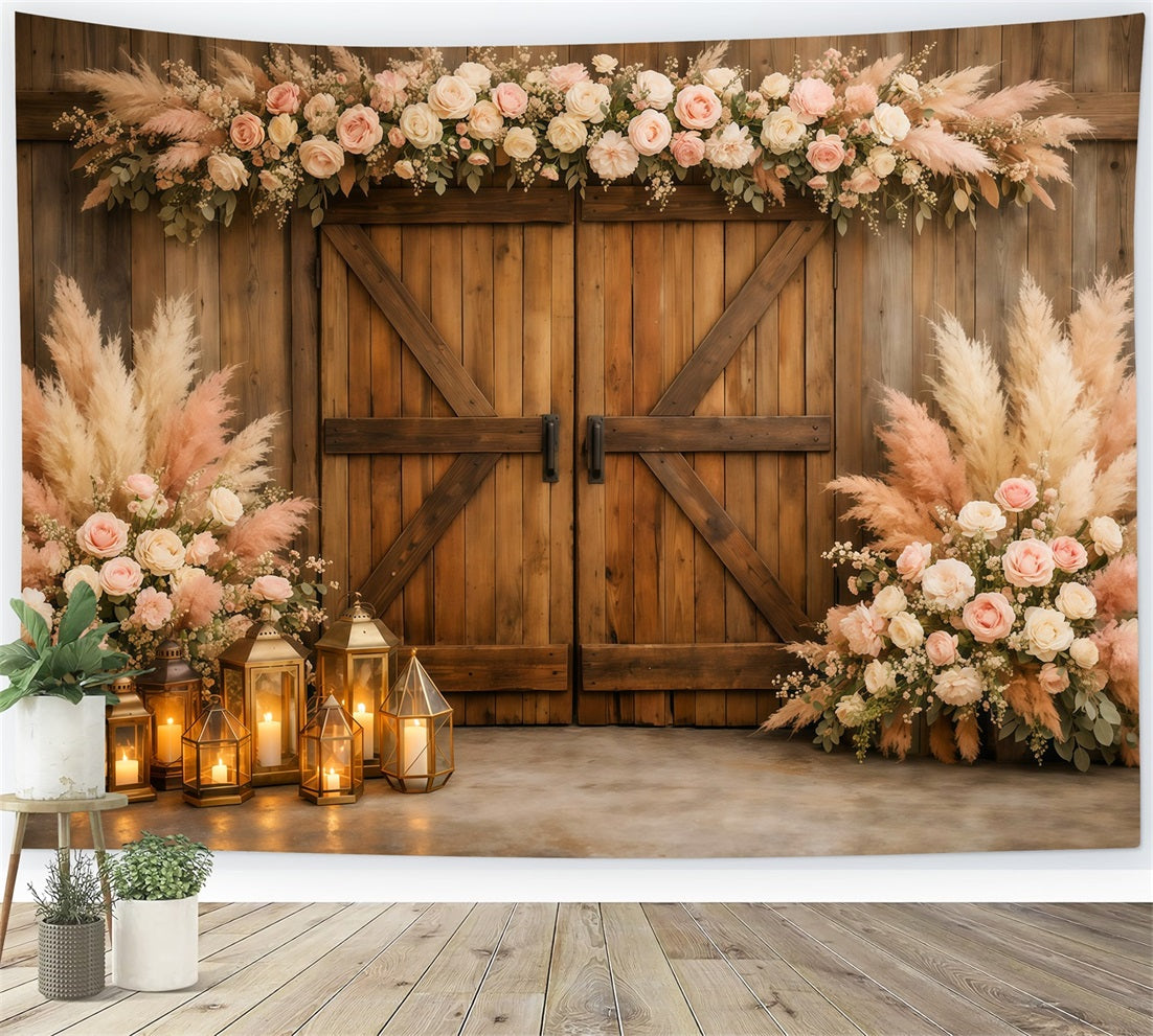 Pampas Backdrop Rustic Blush Pampas Barn Door Spring Backdrop Photography UK LXX61-162