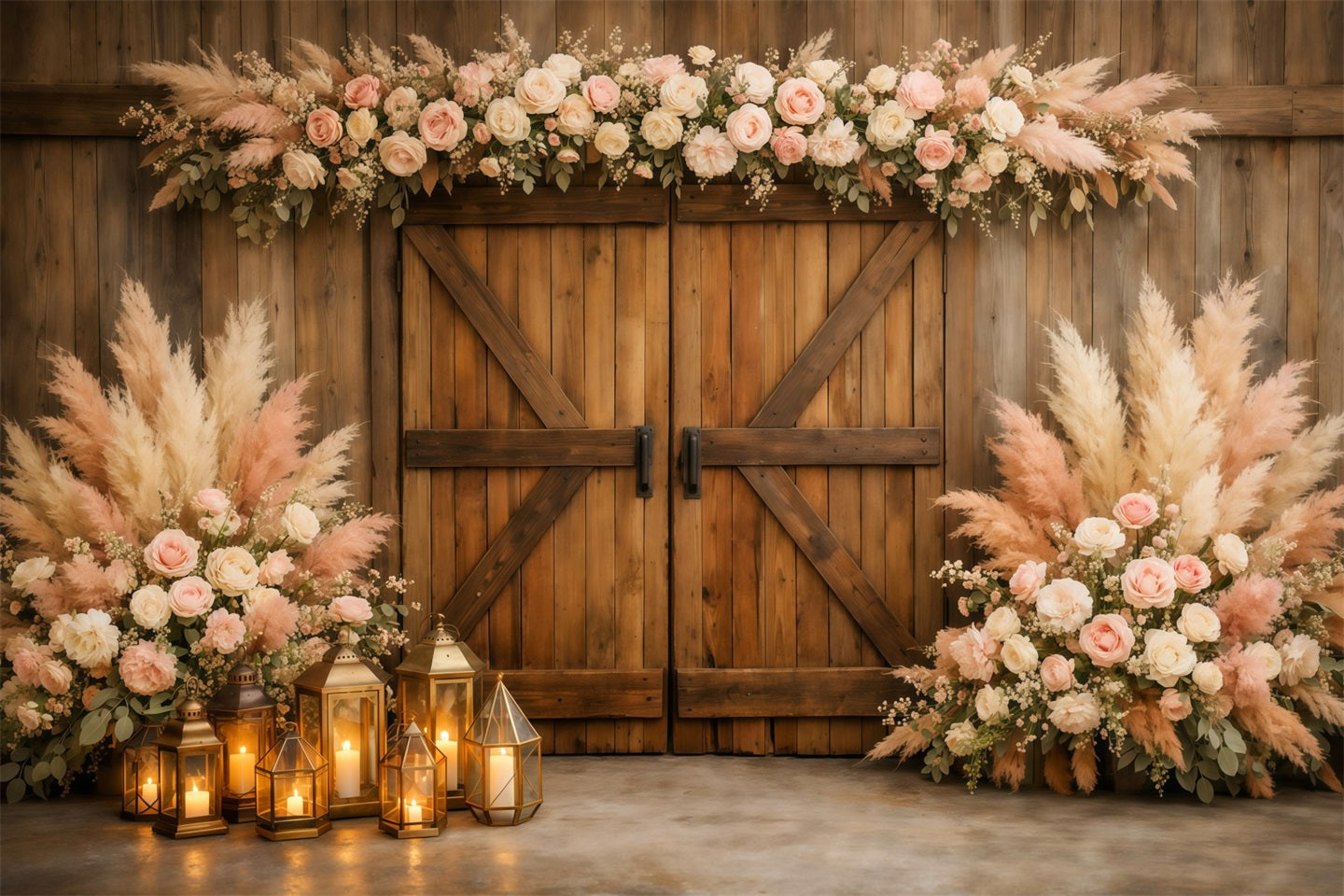 Pampas Backdrop Rustic Blush Pampas Barn Door Spring Backdrop Photography UK LXX61-162