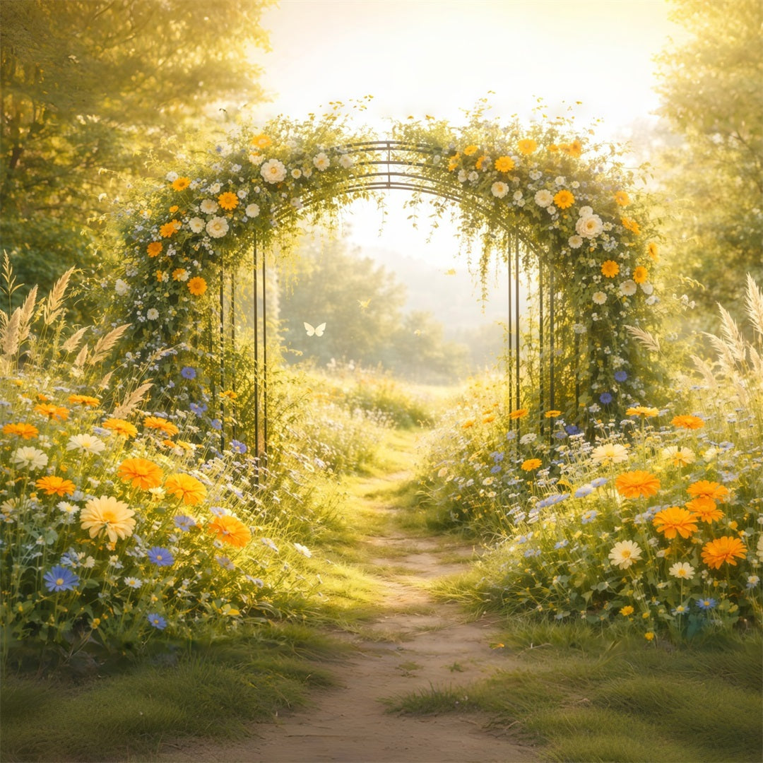 Butterfly Backdrop Ideas Sunlit Wildflower Garden Arch Spring Time Backdrop UK LXX61-167
