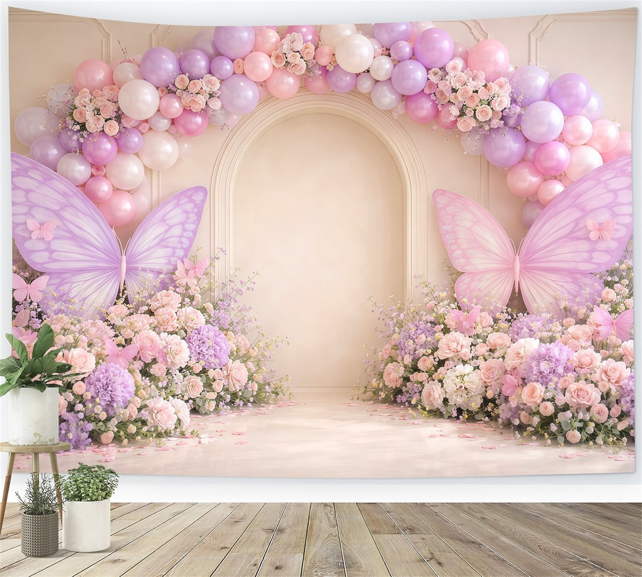Monarch Butterfly Backdrop Pastel Balloon Arch Wall Flowers Springtime Backdrops UK LXX61-171