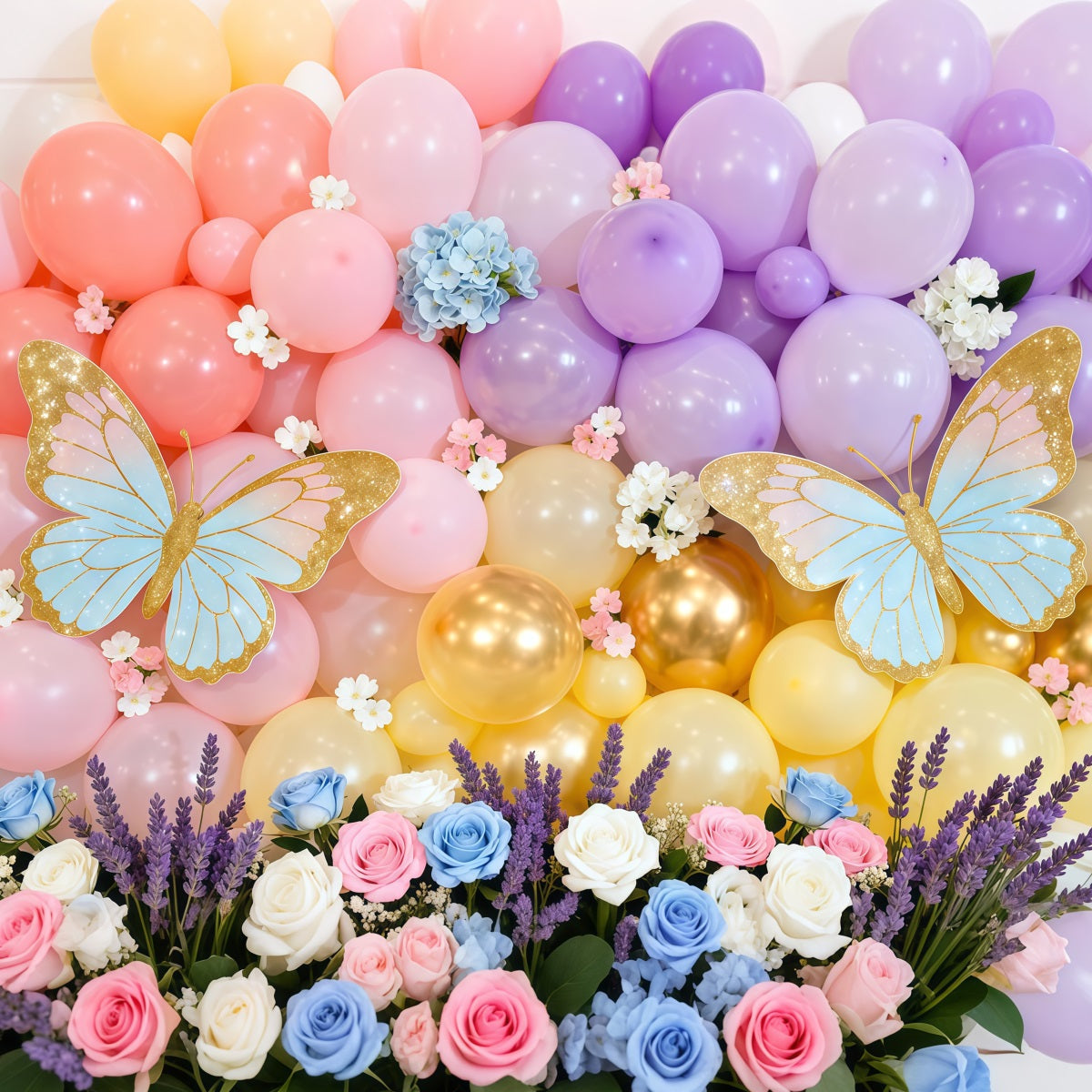 Butterfly Wing Backdrop Macaron Balloon Wall Floral Spring Theme Backdrop UK LXX61-172
