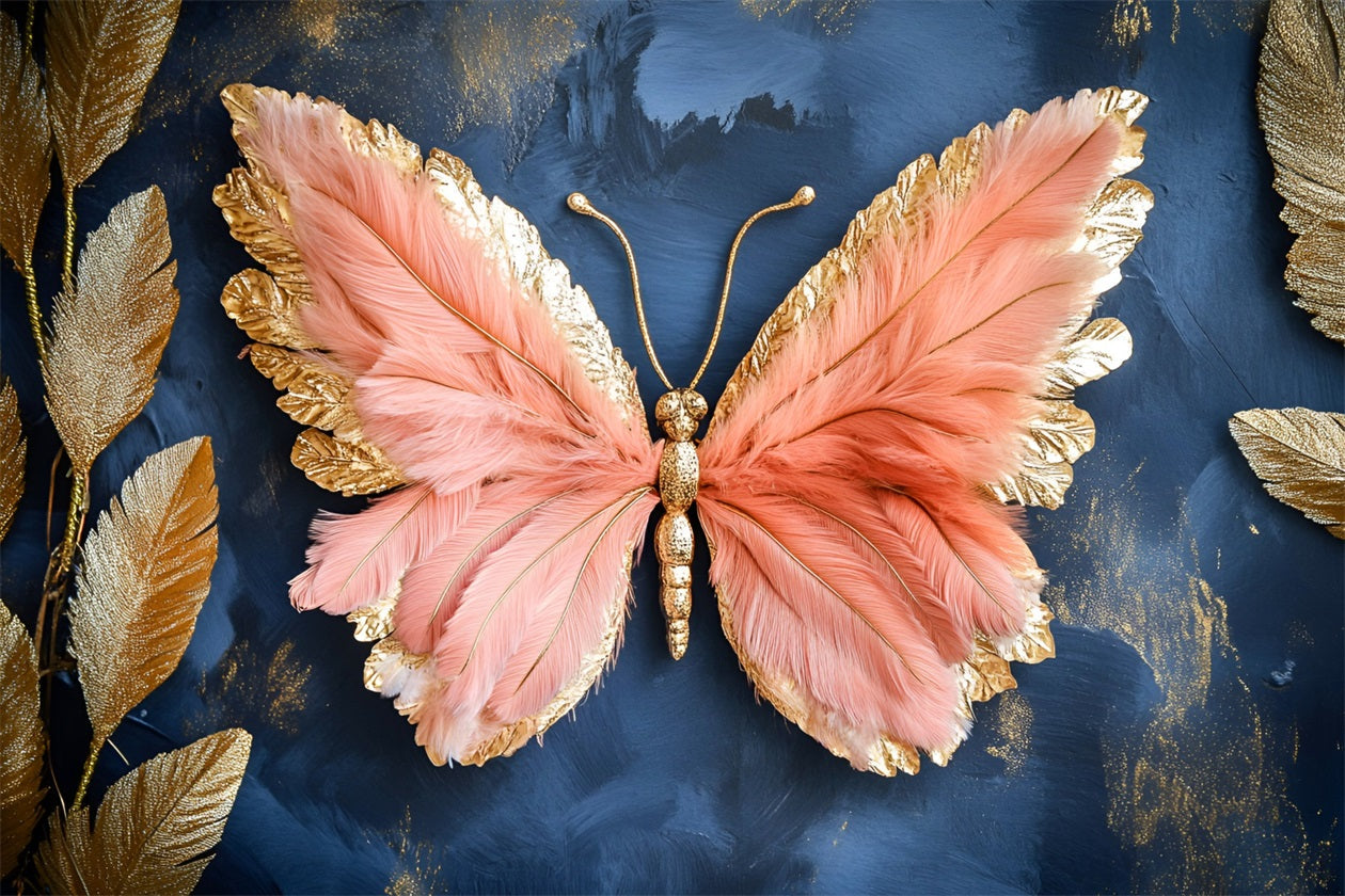 Butterfly Wings Backdrop Blush Feather Art Leaves Spring Picture Backdrop UK LXX61-173