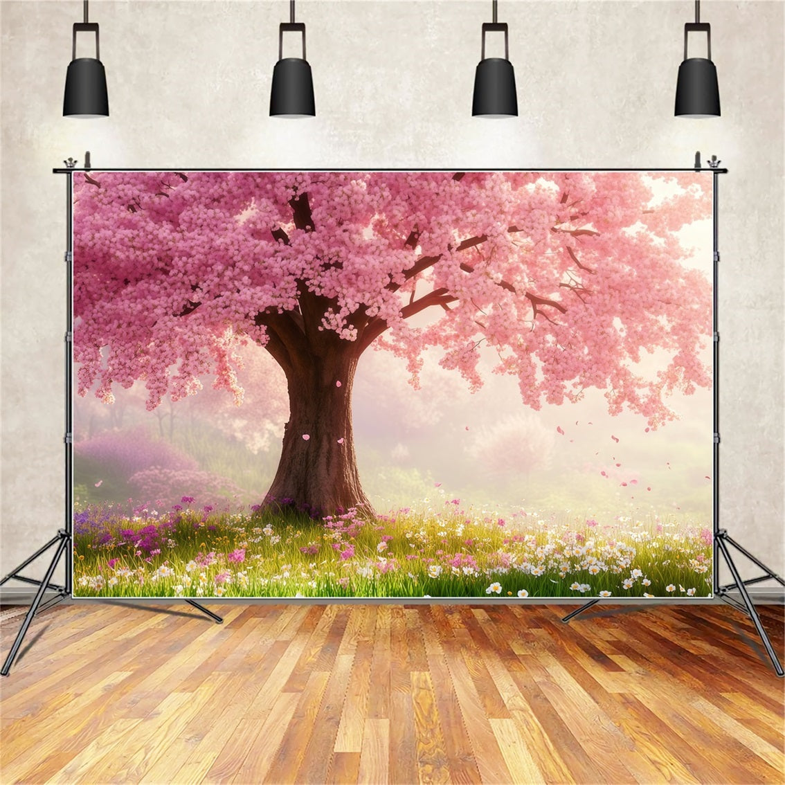 Cherry Blossom Backdrop Pink Blossom Meadow Tree Floral Backdrop UK LXX61-175