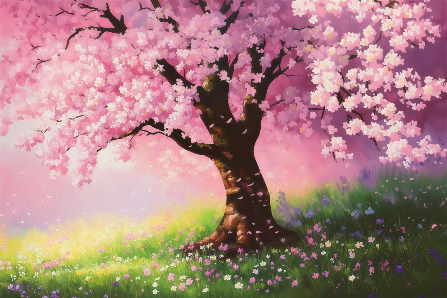 Cherry Blossom Backdrop Dreamy Painted Sakura Field Floral Backdrop UK LXX61-176