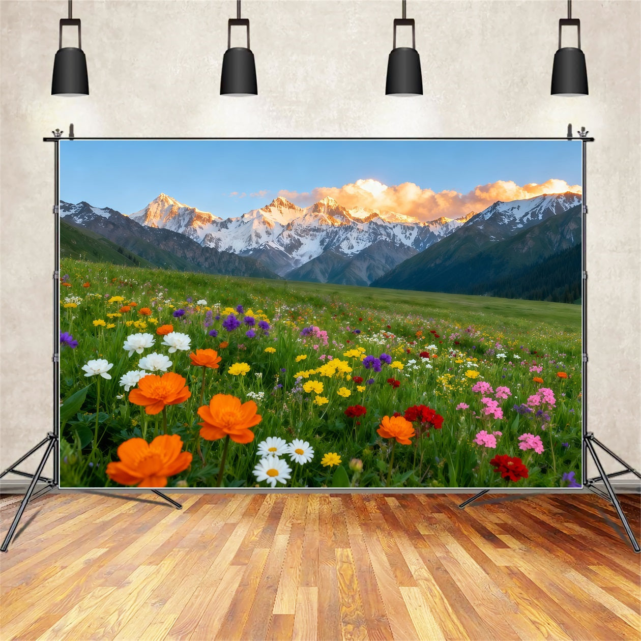 Wildflower Backdrop Alpine Mountain Valley Flower Field Floral Photo Backdrop UK LXX61-178
