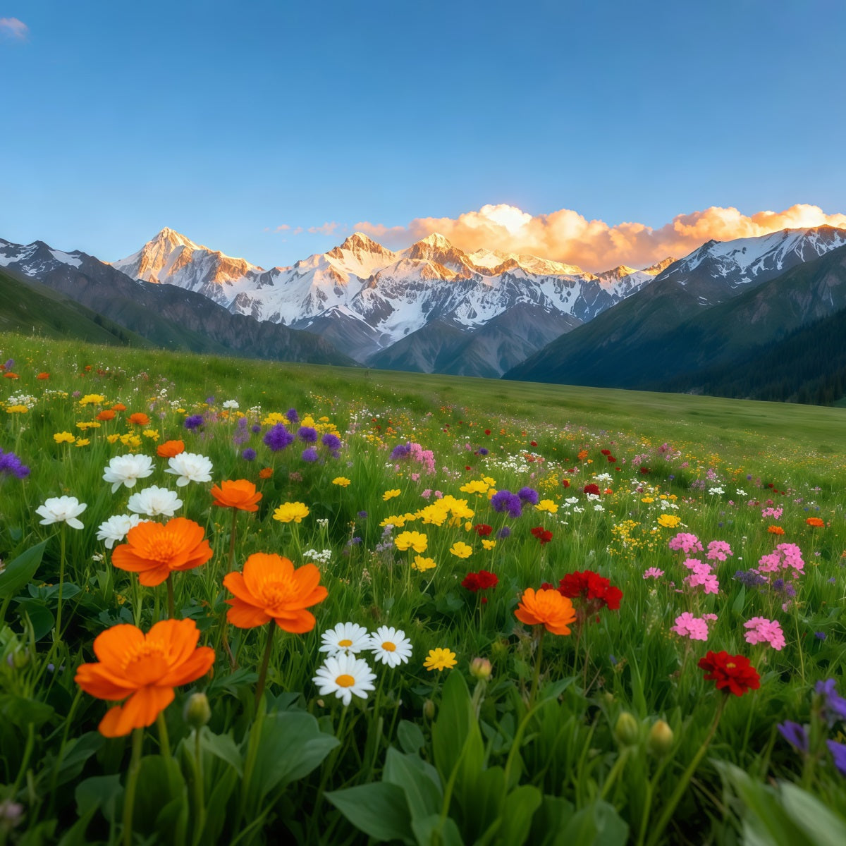Wildflower Backdrop Alpine Mountain Valley Flower Field Floral Photo Backdrop UK LXX61-178