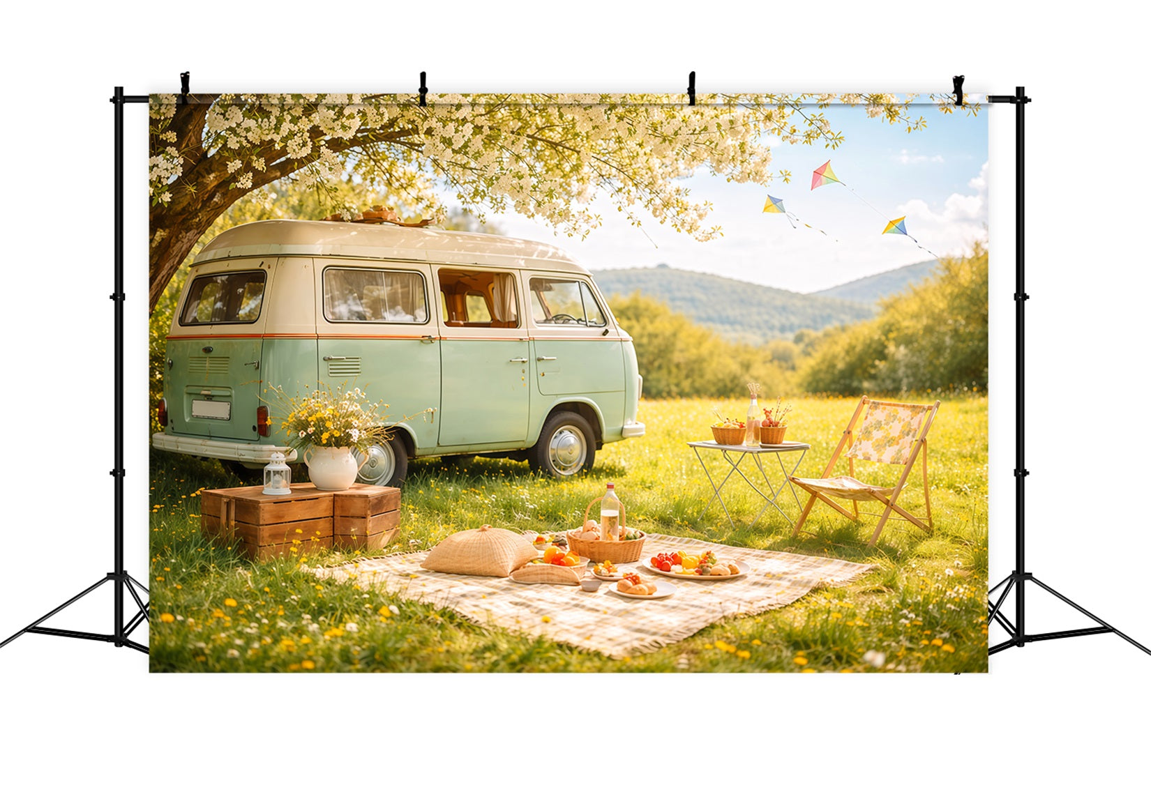 Wildflower Photo Backdrop Pastel Meadow Camper Picnic Floral Backdrops For Photography UK LXX61-185
