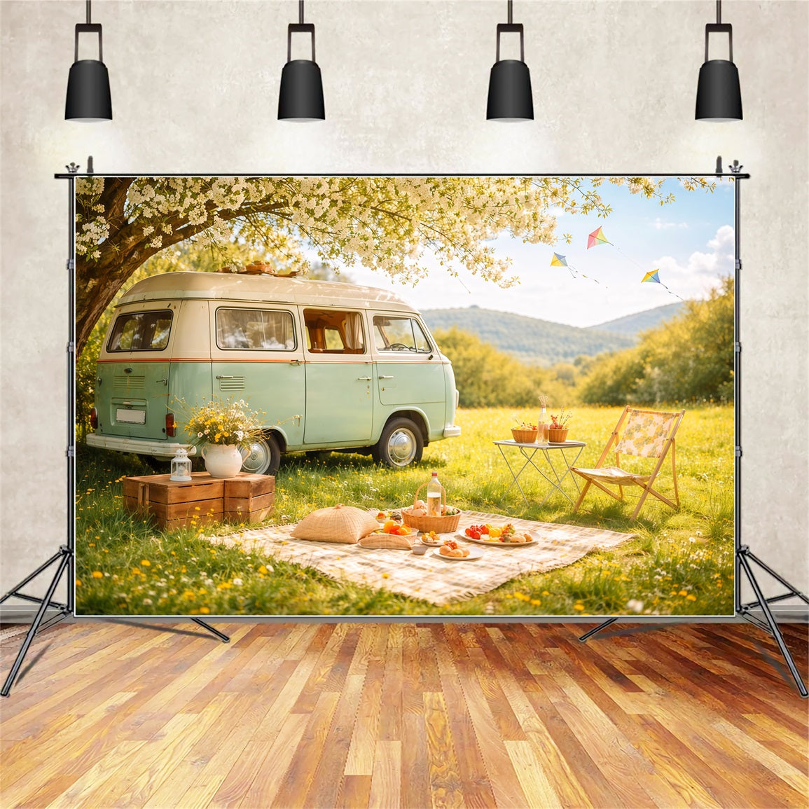 Wildflower Photo Backdrop Pastel Meadow Camper Picnic Floral Backdrops For Photography UK LXX61-185