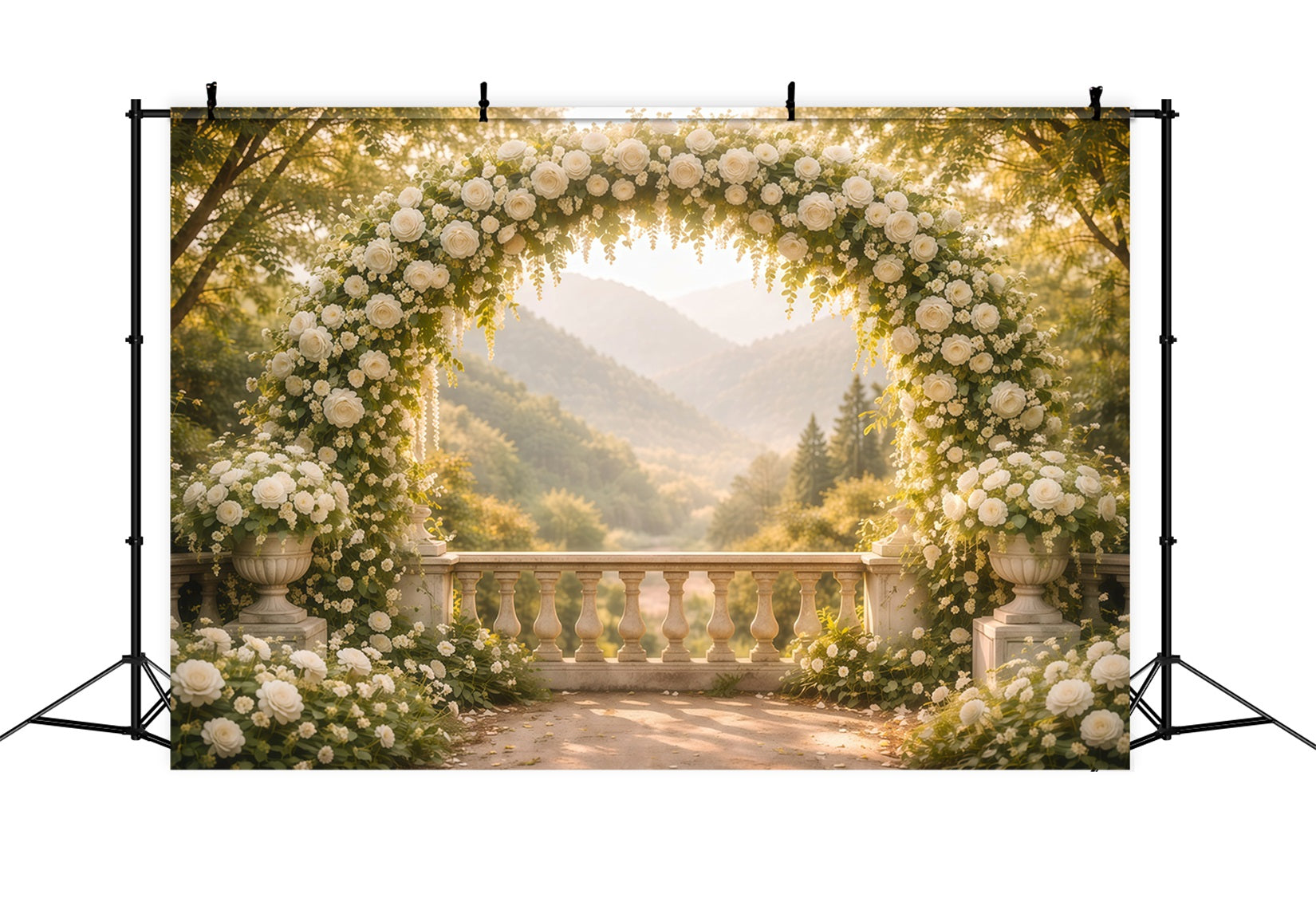 Flower Garden Backdrop White Arch Terrace Vista Floral Photography Backdrop UK LXX61-188