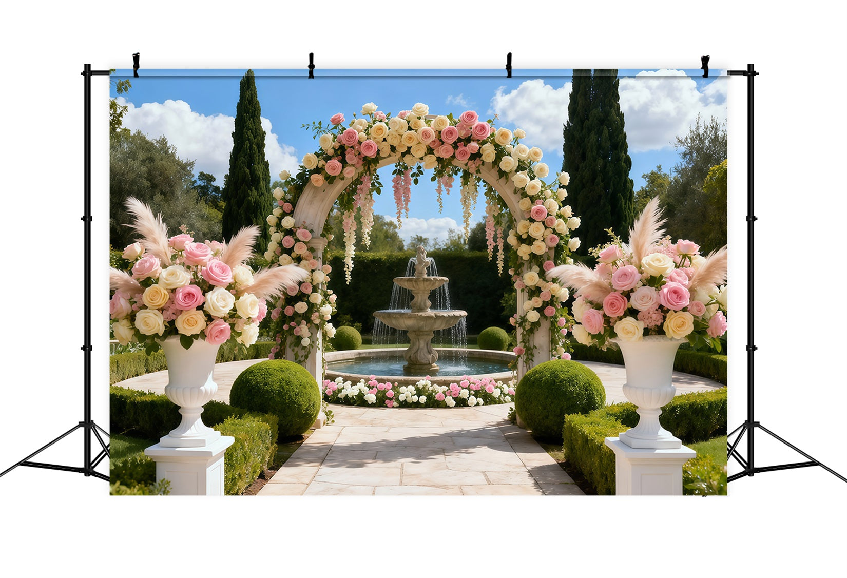 Garden Backdrops Fountain Courtyard Flower Arch Floral Arch Backdrop UK LXX61-189