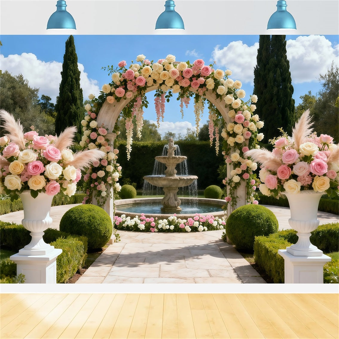 Garden Backdrops Fountain Courtyard Flower Arch Floral Arch Backdrop UK LXX61-189