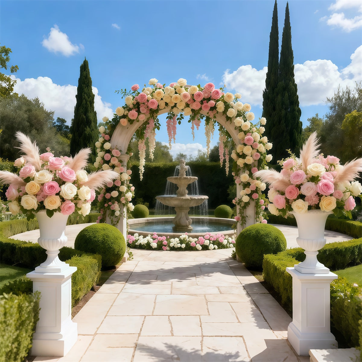 Garden Backdrops Fountain Courtyard Flower Arch Floral Arch Backdrop UK LXX61-189