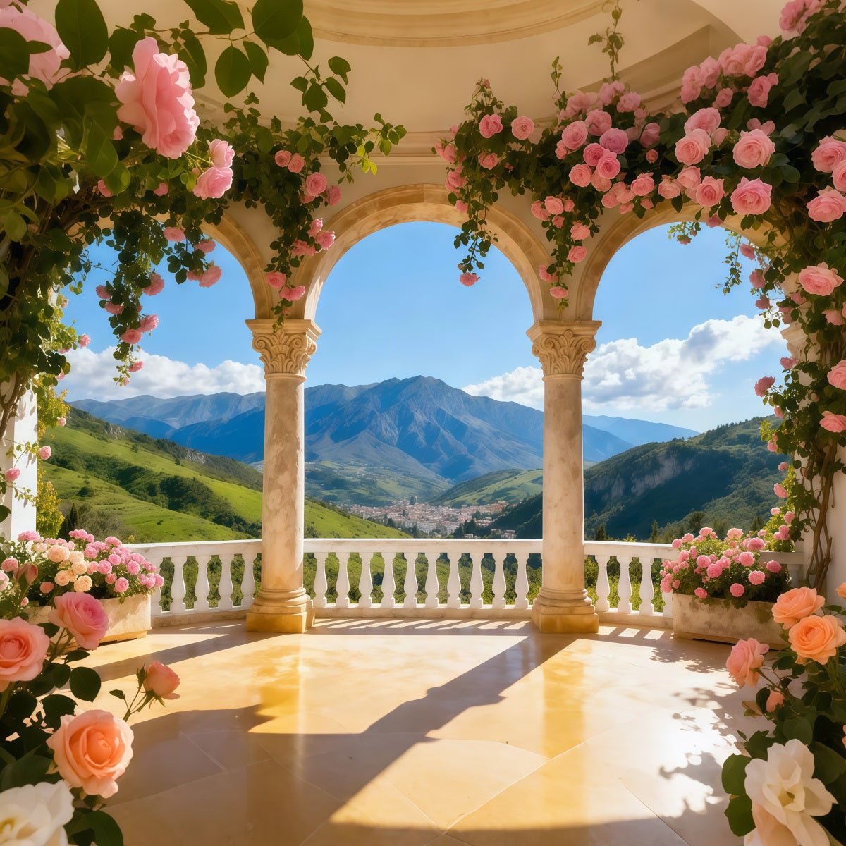 Garden Backdrops Blossom Column Mountain View Floral Arch Backdrop UK LXX61-190