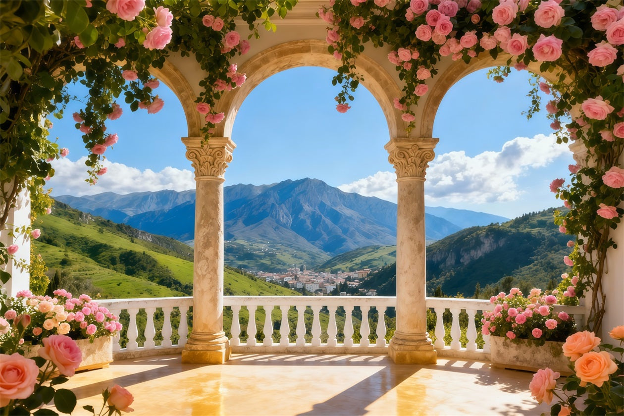 Garden Backdrops Blossom Column Mountain View Floral Arch Backdrop UK LXX61-190