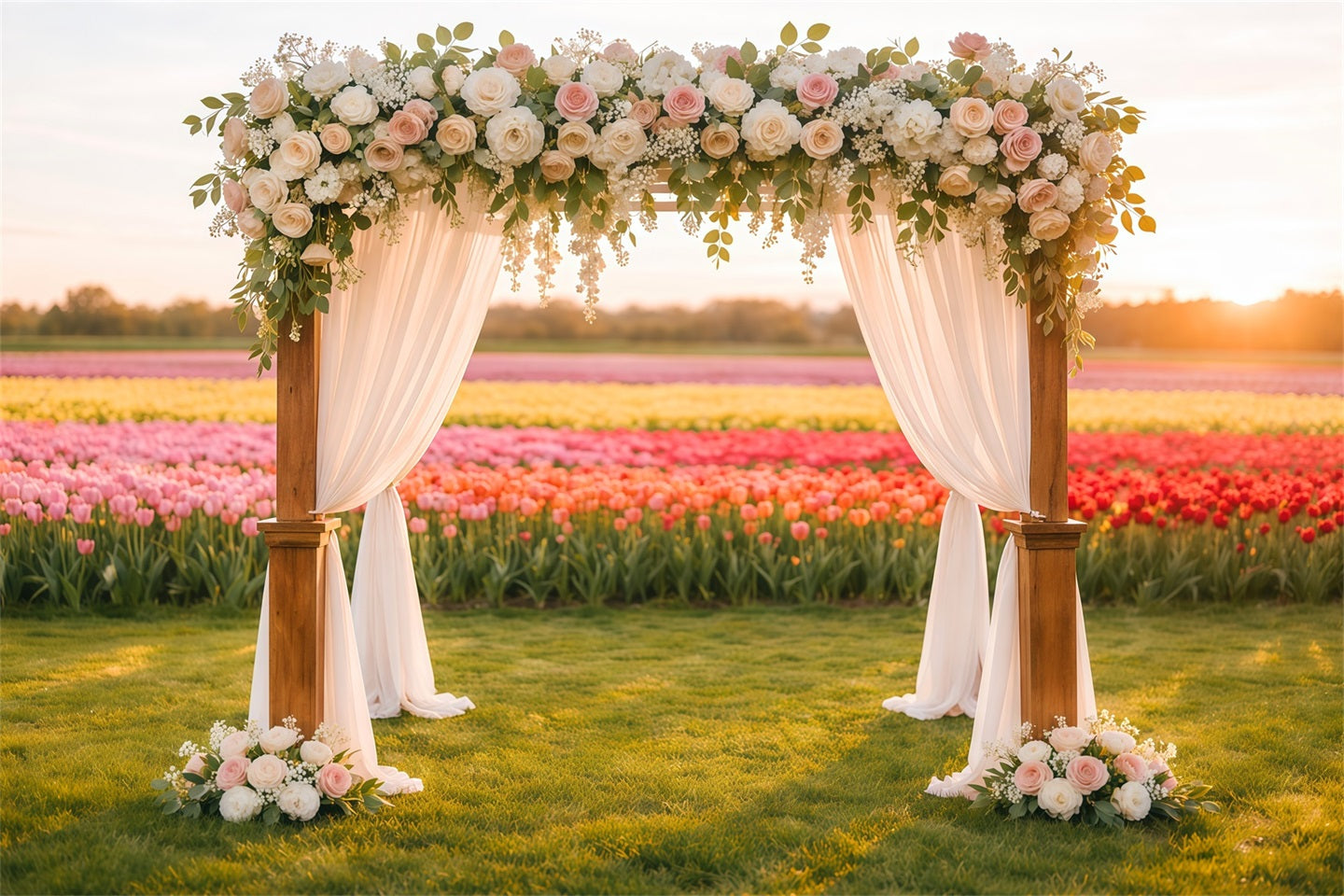 Tulip Backdrop Flower Field Wedding Arch Glow Floral Photo Backdrops UK LXX61-195