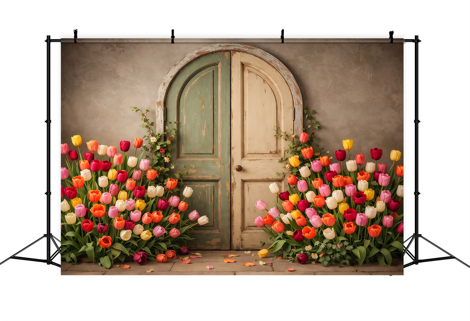 Tulip Backdrop Vintage Pastel Door Garden Floral Photo Backdrops UK LXX61-196