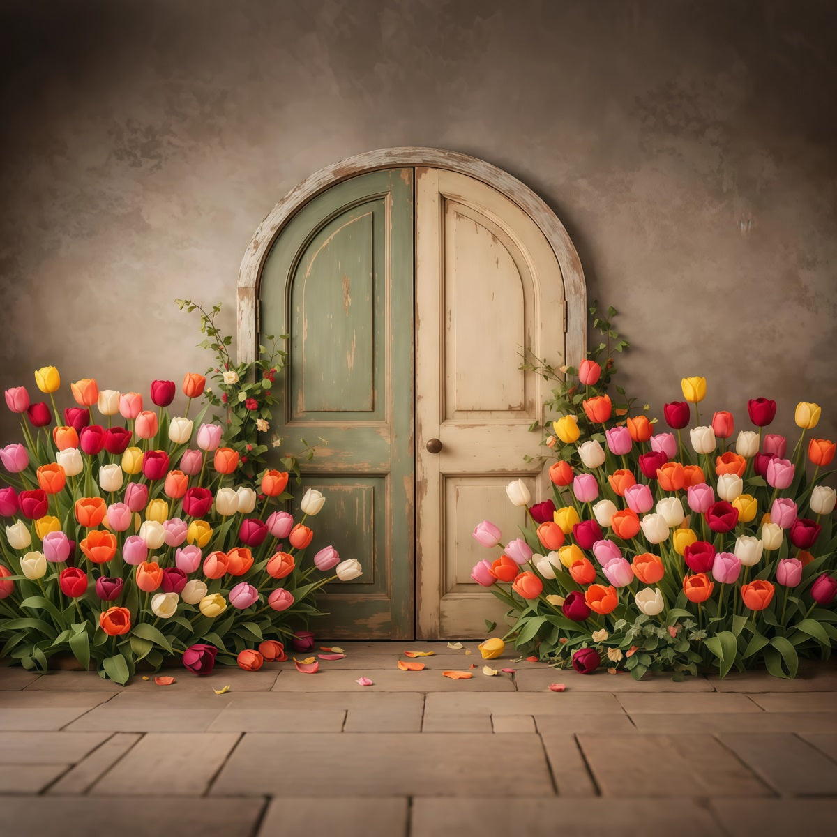 Tulip Backdrop Vintage Pastel Door Garden Floral Photo Backdrops UK LXX61-196
