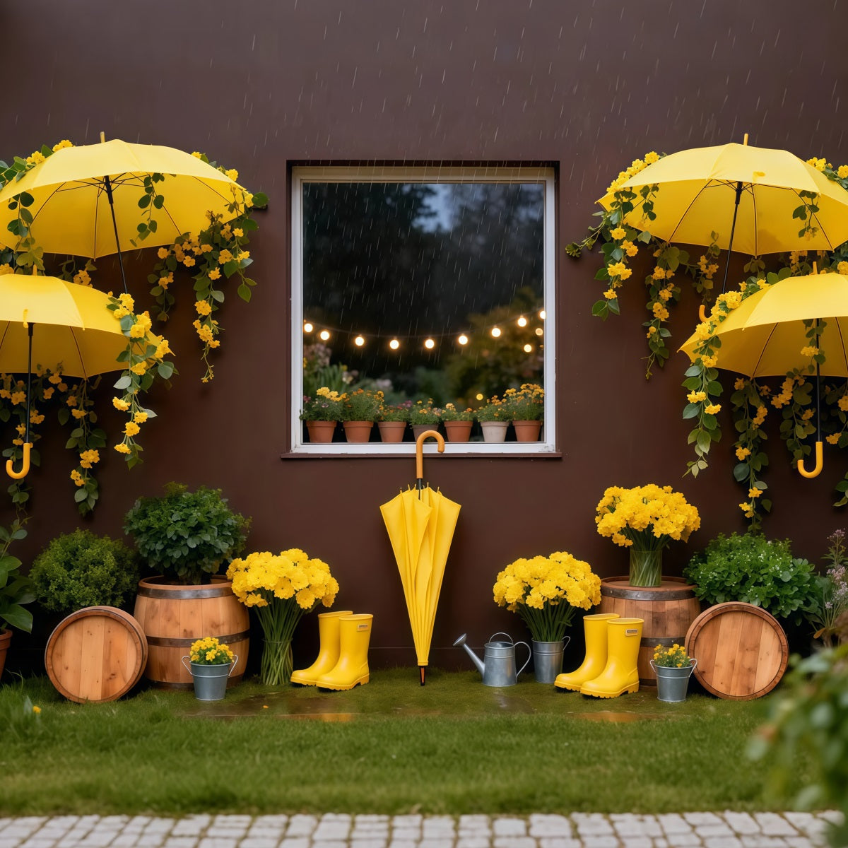 Daffodil Backdrop Rainy Yellow Umbrella Garden Floral Backdrop For Photos UK LXX61-204