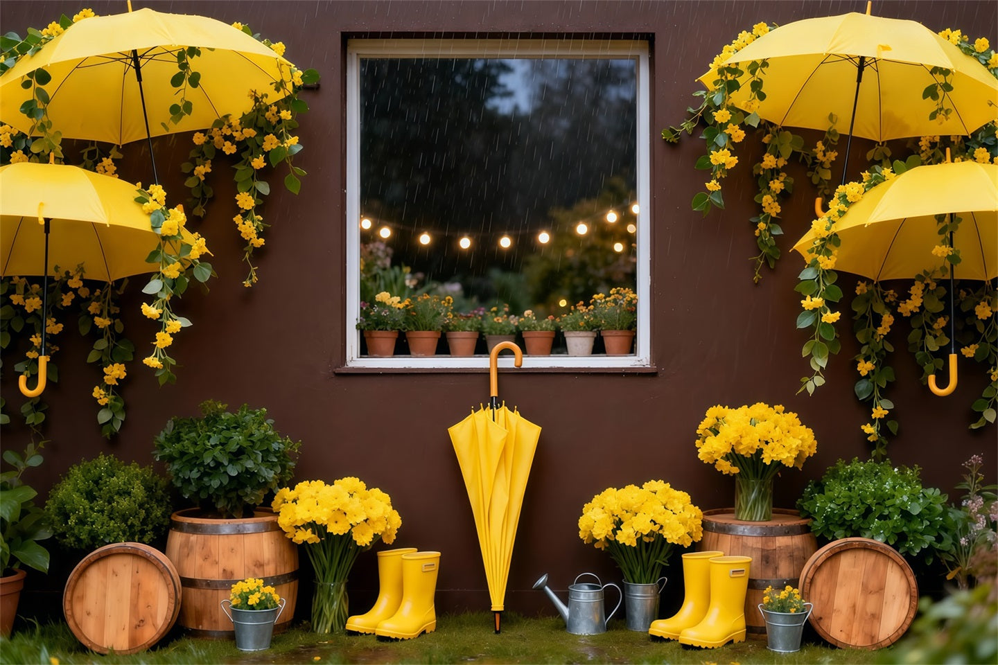 Daffodil Backdrop Rainy Yellow Umbrella Garden Floral Backdrop For Photos UK LXX61-204