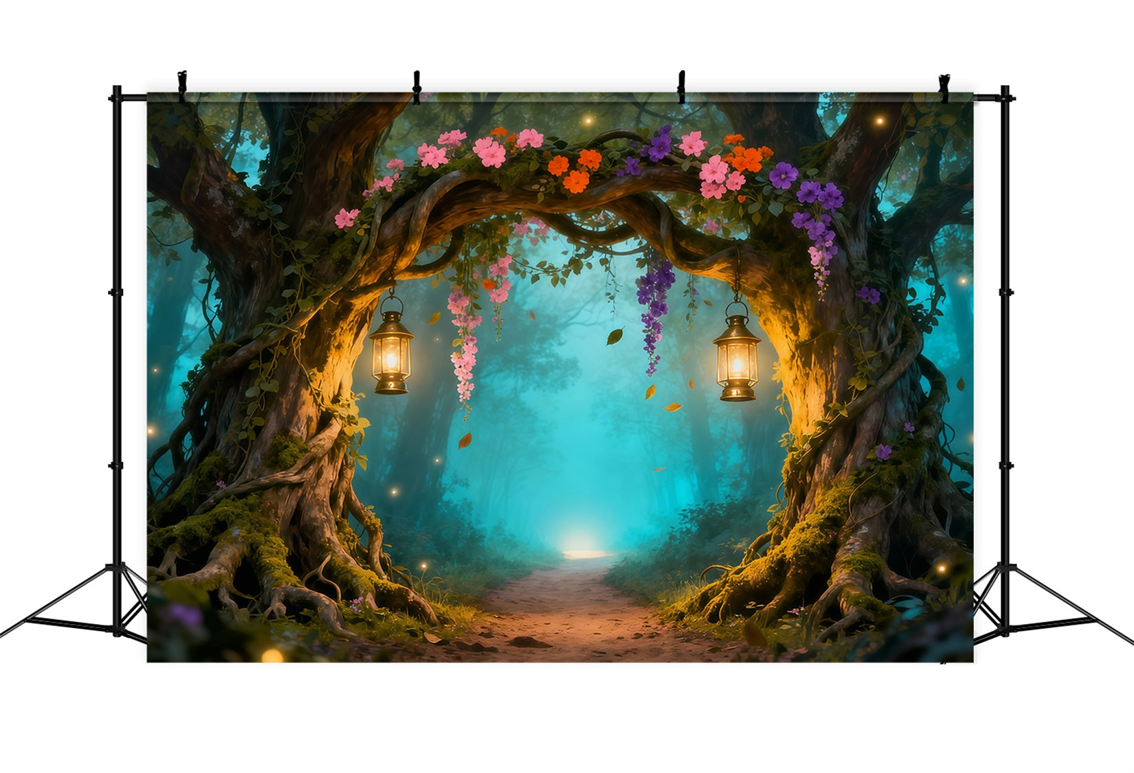 Enchanted Garden Photo Backdrop Enchanted Forest Lantern Arch Floral Fabric Backdrop UK LXX61-211