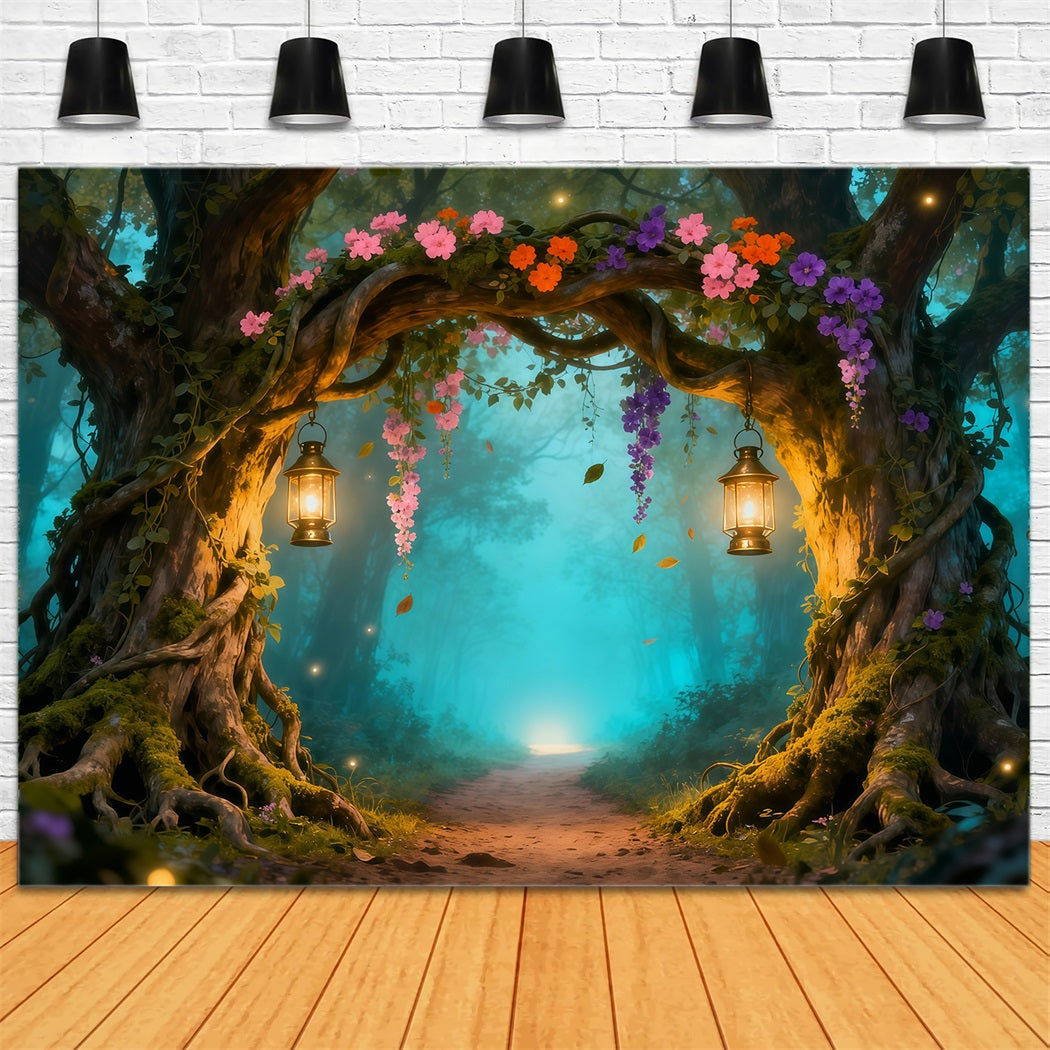 Enchanted Garden Photo Backdrop Enchanted Forest Lantern Arch Floral Fabric Backdrop UK LXX61-211
