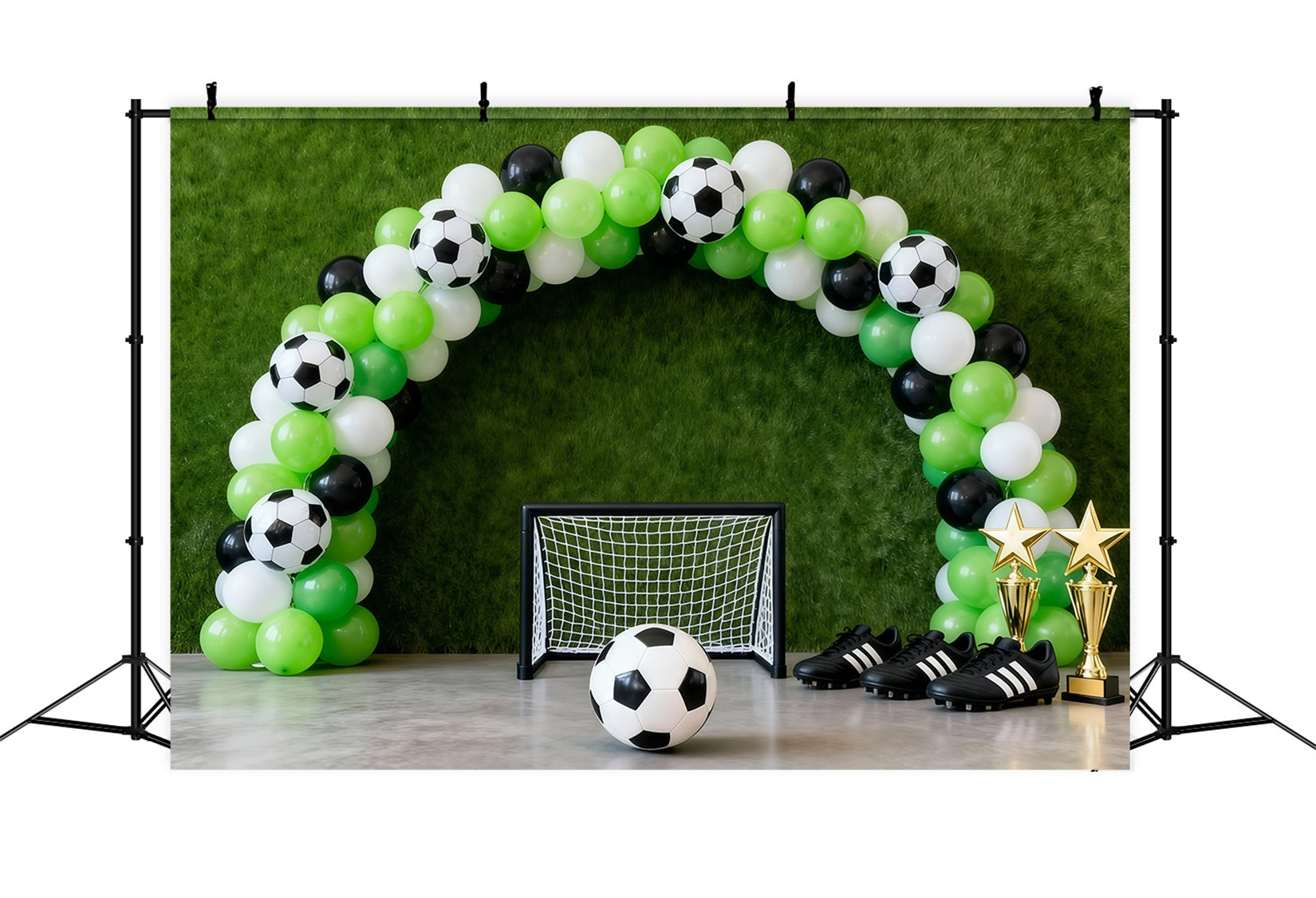 Soccer Photography Backdrop Green Balloon Goal Arch Sports Backdrop UK LXX61-212