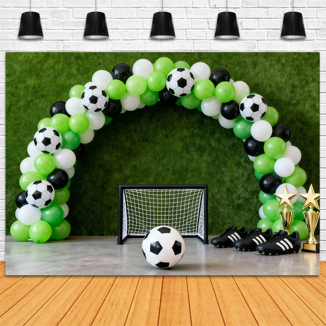 Soccer Photography Backdrop Green Balloon Goal Arch Sports Backdrop UK LXX61-212