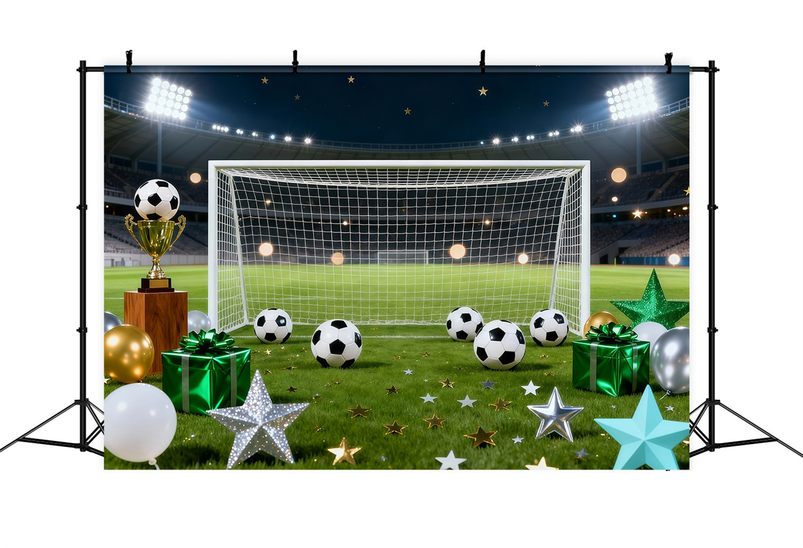 Football Stadium Backdrop Starlit Goal Trophy Celebration Sports Theme Backdrop UK LXX61-228
