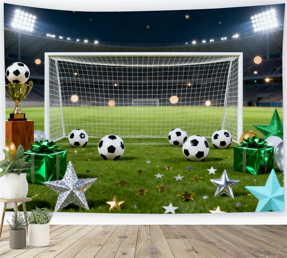 Football Stadium Backdrop Starlit Goal Trophy Celebration Sports Theme Backdrop UK LXX61-228