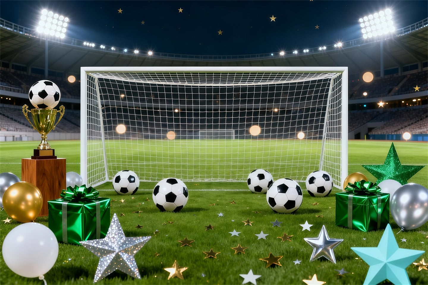 Football Stadium Backdrop Starlit Goal Trophy Celebration Sports Theme Backdrop UK LXX61-228