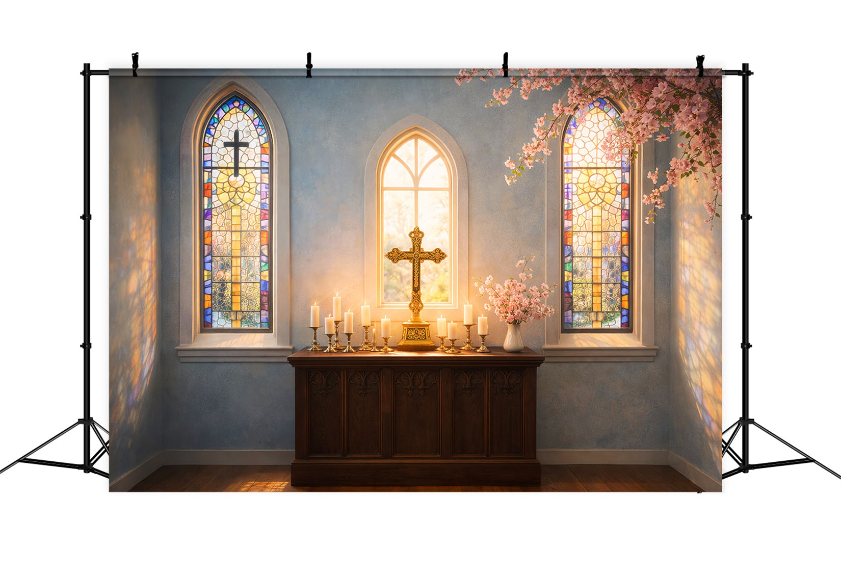 Easter Backdrop Ideas For Church Sunlit Stained Glass Cross Easter Themed Backdrops UK LXX61-47
