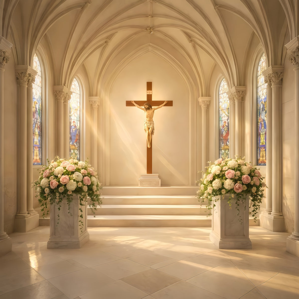 Church Easter Photo Backdrop Ideas Floral Crucifix Cathedral Light Backdrop Ideas For Easter UK LXX61-48