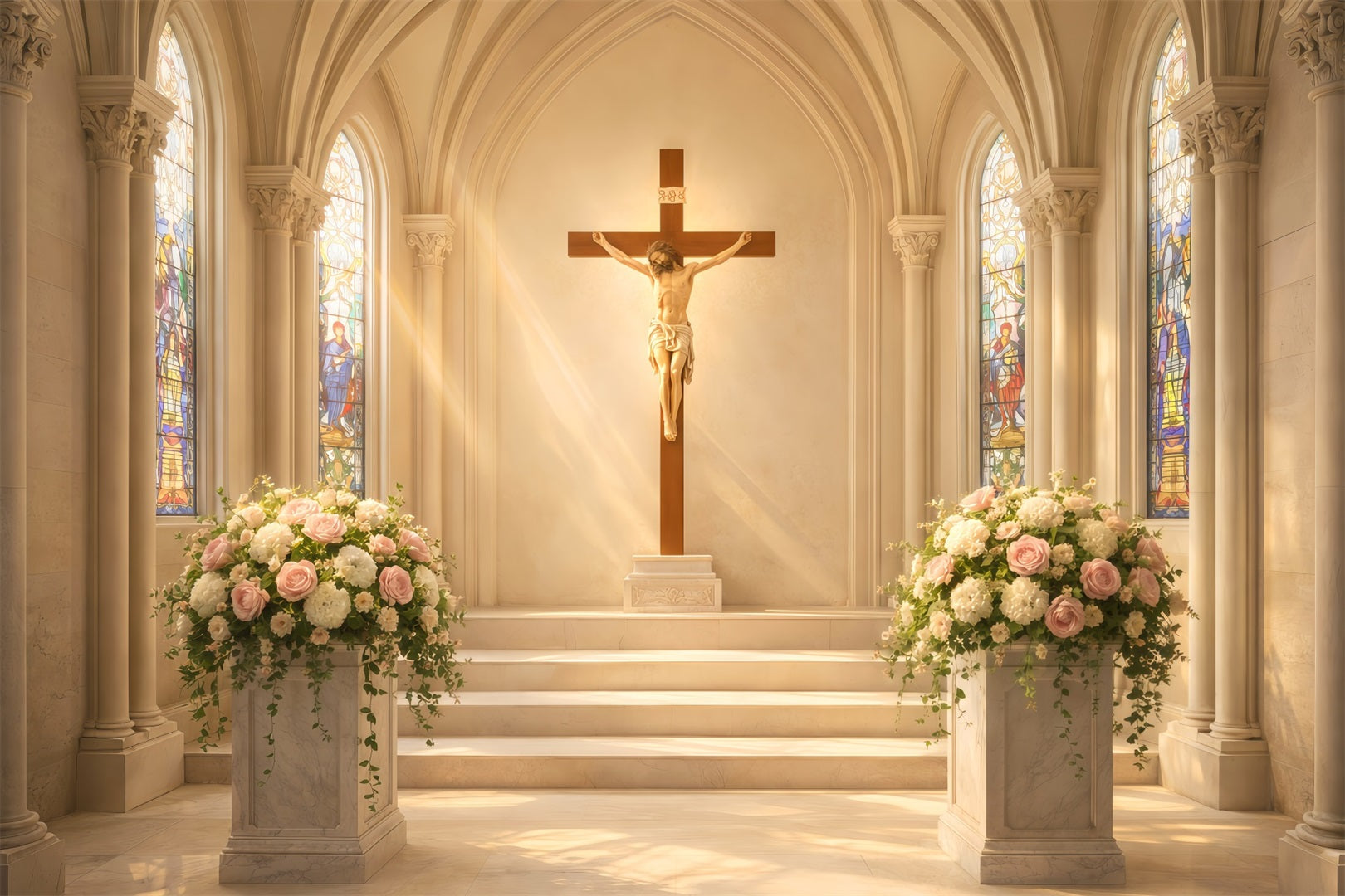 Church Easter Photo Backdrop Ideas Floral Crucifix Cathedral Light Backdrop Ideas For Easter UK LXX61-48