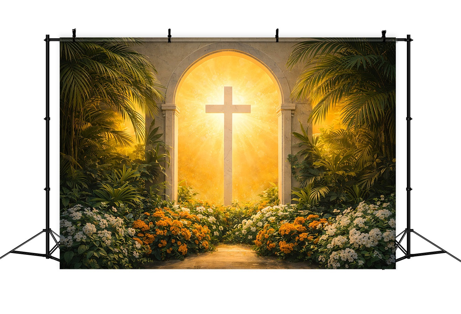 Easter Church Backdrop Ideas Golden Cross Garden Light Portal Easter Backdrop Photos UK LXX61-53