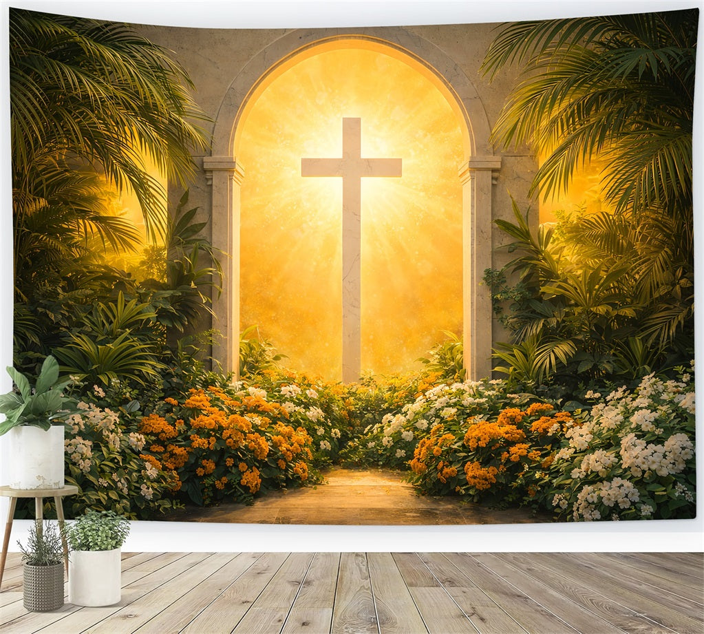 Easter Church Backdrop Ideas Golden Cross Garden Light Portal Easter Backdrop Photos UK LXX61-53