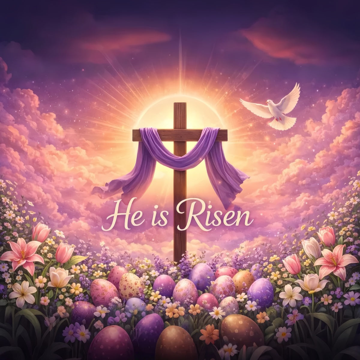 Easter Church Backdrops He Is Risen Radiant Cross Easter Photography Backdrop Ideas UK LXX61-55