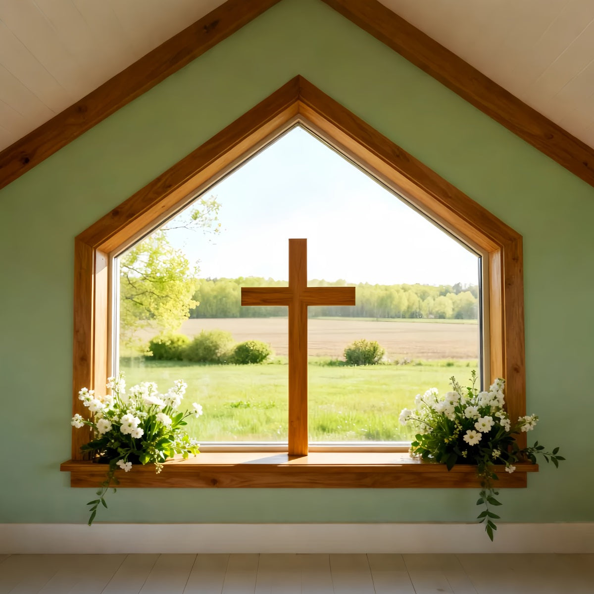 Easter Church Backdrops Sunlit Meadow Window Cross Large Easter Backdrop UK LXX61-57