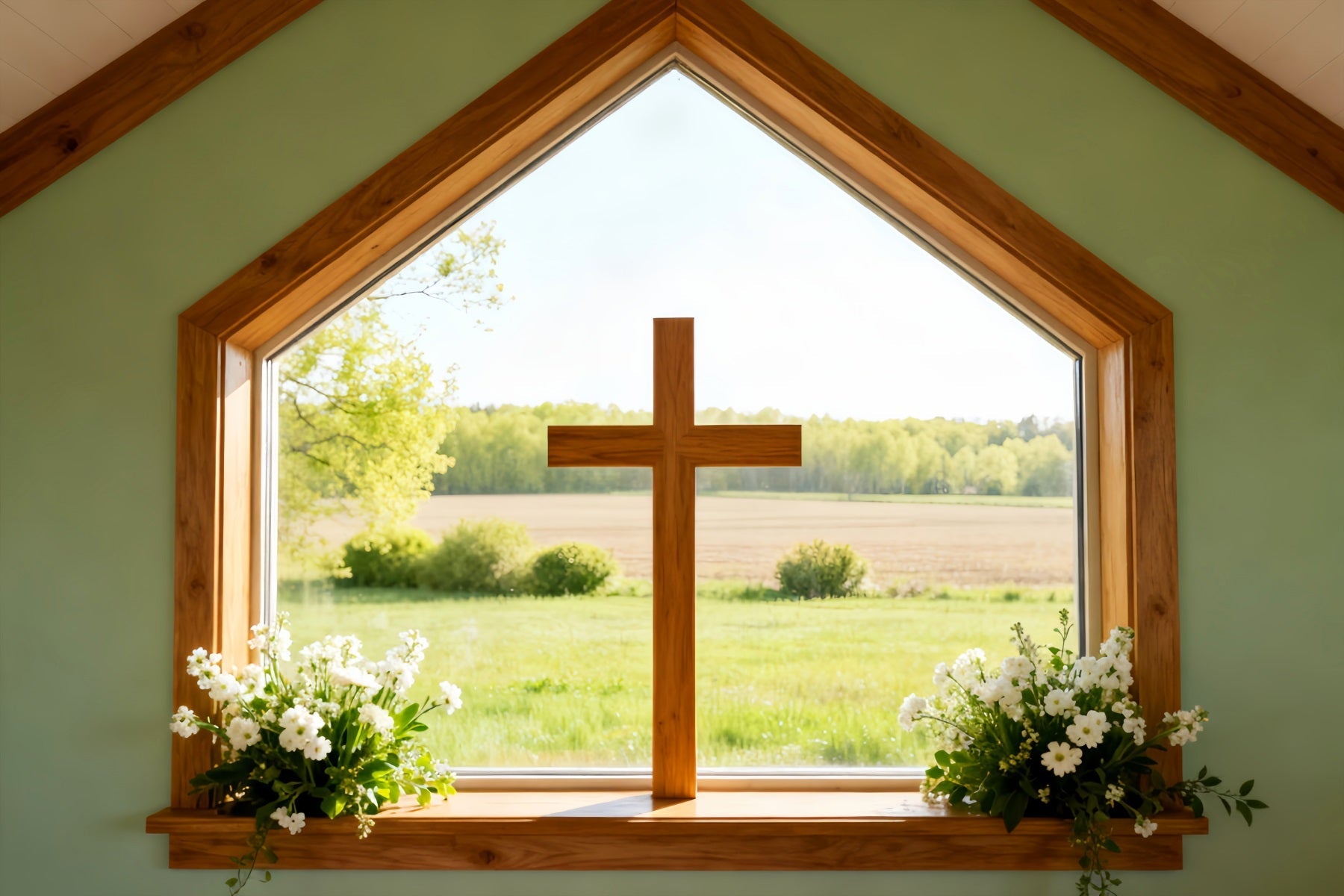 Easter Church Backdrops Sunlit Meadow Window Cross Large Easter Backdrop UK LXX61-57