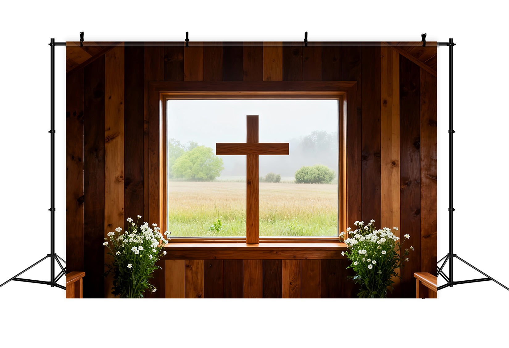 Easter Church Backdrops Rustic Wood Chapel Window Cross Large Easter Backdrop UK LXX61-58