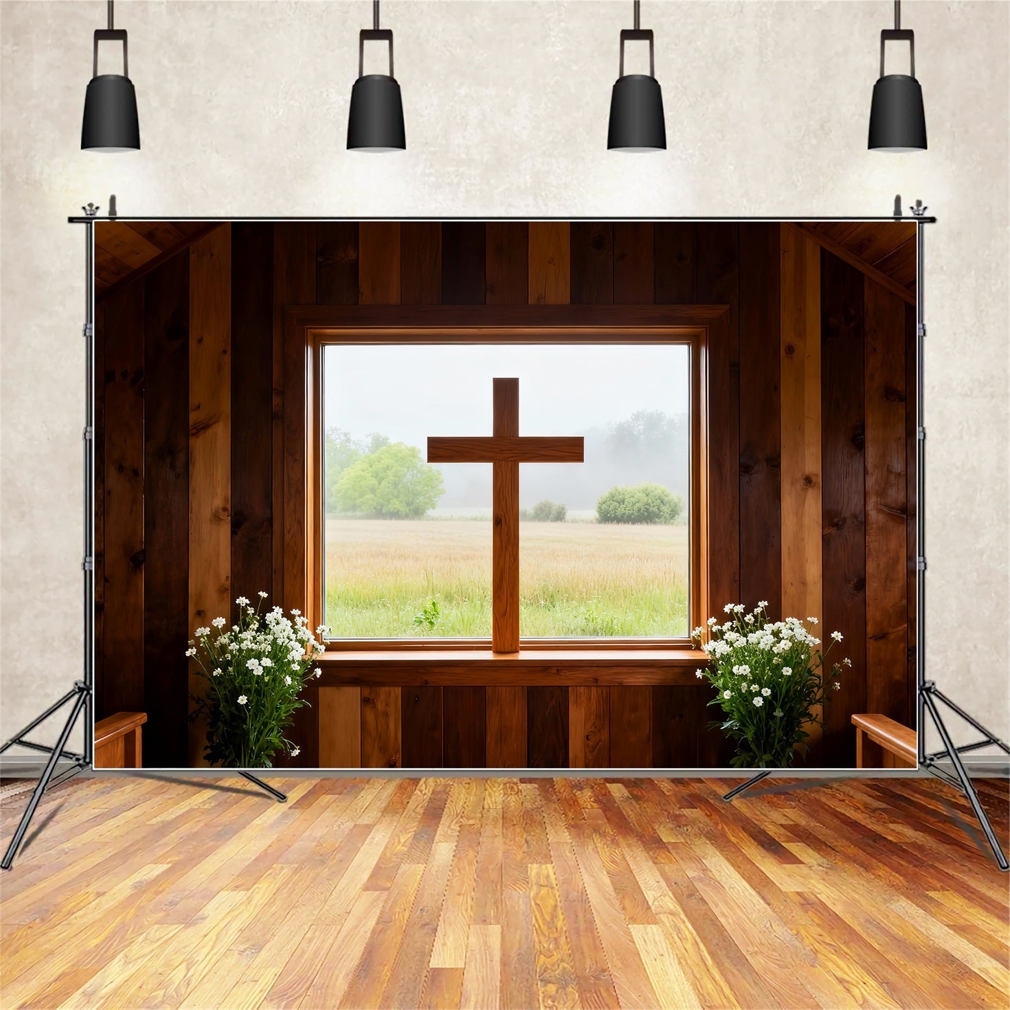 Easter Church Backdrops Rustic Wood Chapel Window Cross Large Easter Backdrop UK LXX61-58