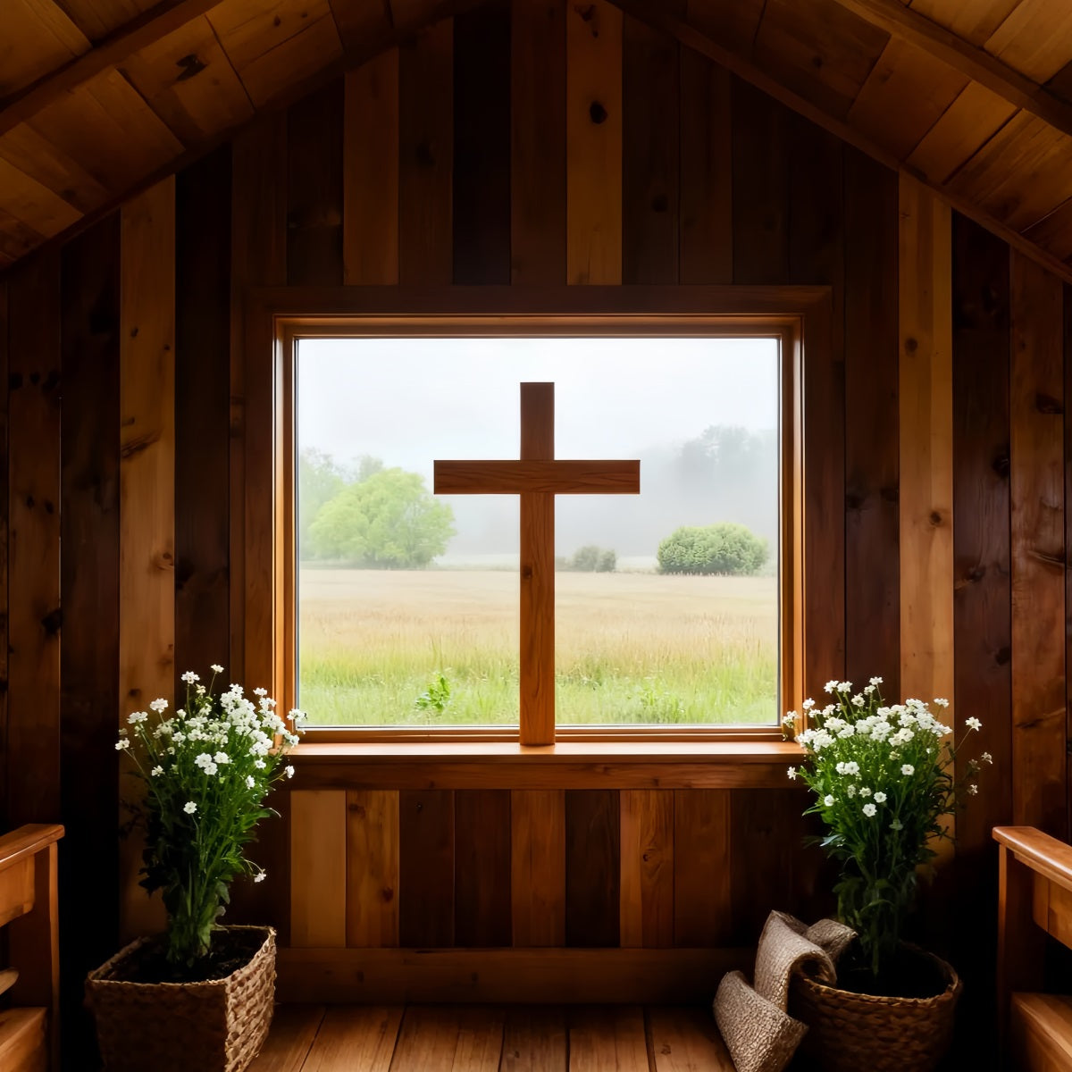 Easter Church Backdrops Rustic Wood Chapel Window Cross Large Easter Backdrop UK LXX61-58