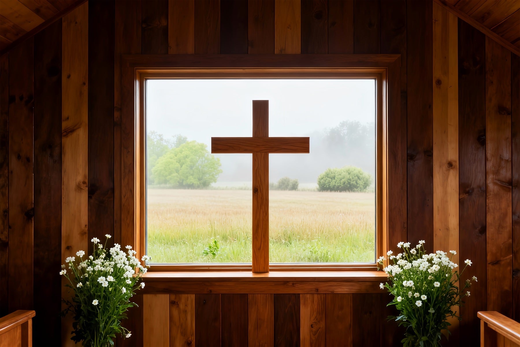Easter Church Backdrops Rustic Wood Chapel Window Cross Large Easter Backdrop UK LXX61-58
