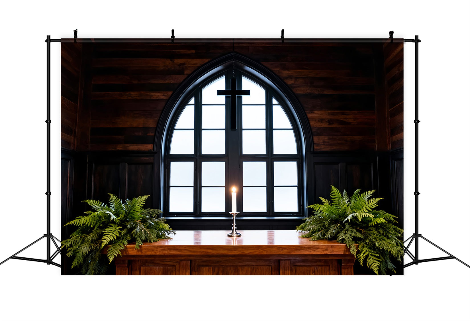 Easter Photo Backdrop Church Rustic Chapel Cross Candlelight Easter Backdrop Backdrops UK LXX61-59