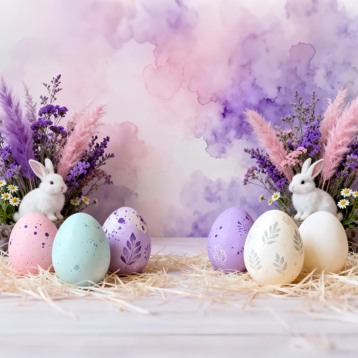 Easter Birthday Backdrop Pastel Bunny Egg Stilllife Easter Party Backdrop UK LXX61-64