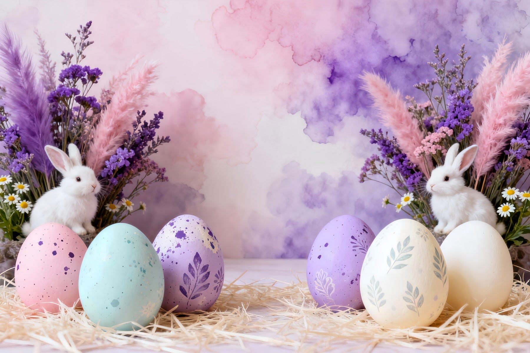 Easter Birthday Backdrop Pastel Bunny Egg Stilllife Easter Party Backdrop UK LXX61-64