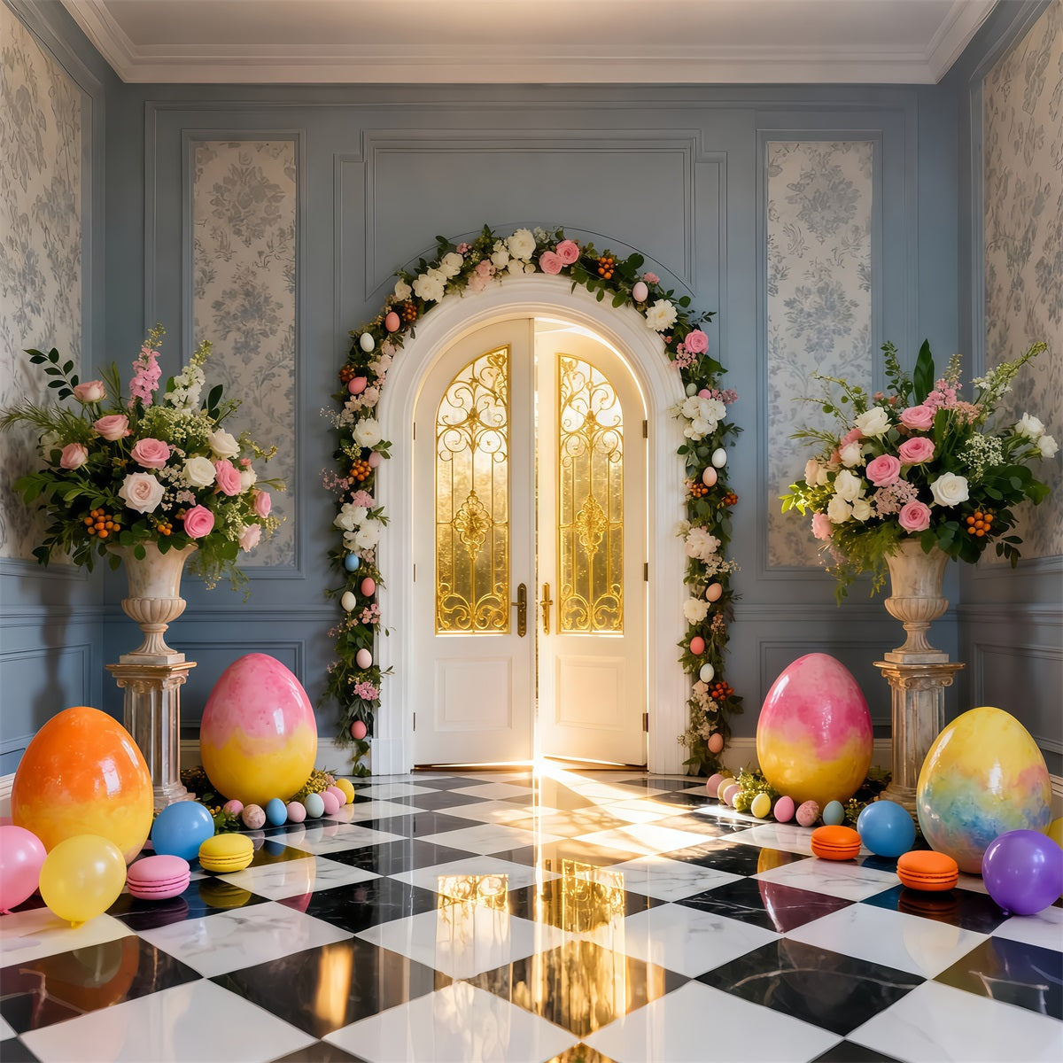 Easter Sunday Backdrop Ideas Golden Archway Egg Hall Easter Photography Backdrop Ideas UK LXX61-65