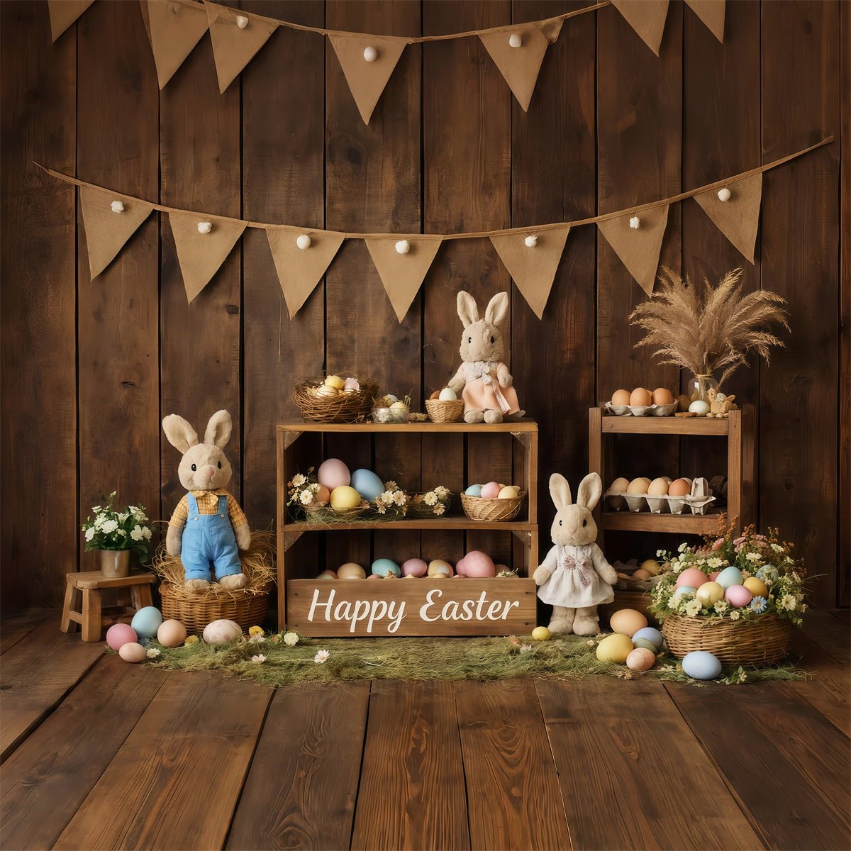 Easter Bunny Backdrops Rustic Wood Farmhouse Eggs Happy Easter Backdrops UK LXX61-70