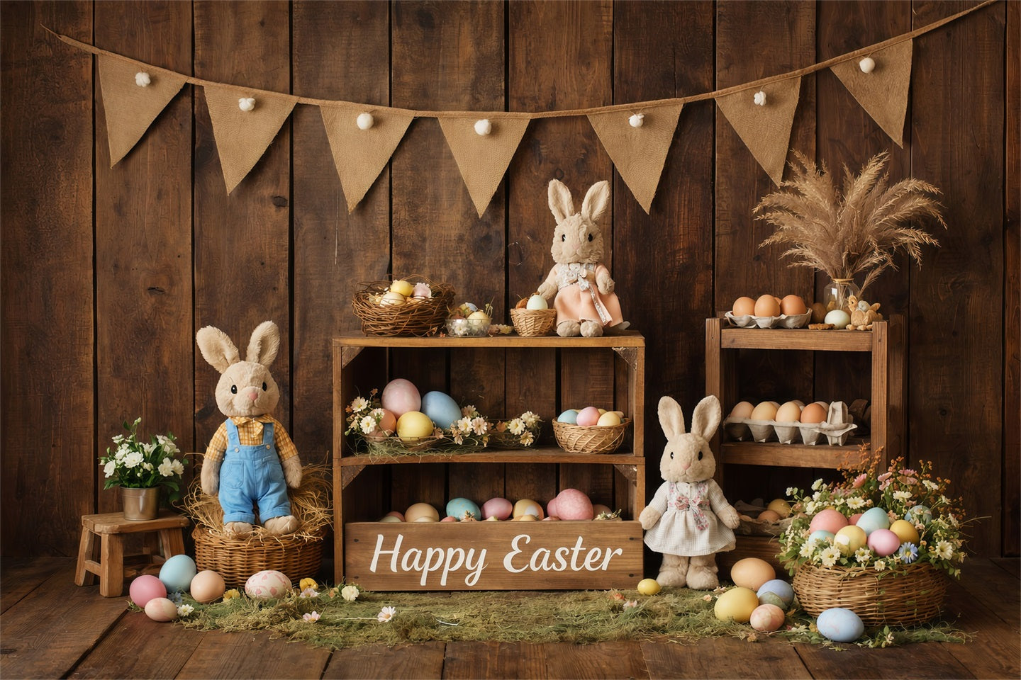 Easter Bunny Backdrops Rustic Wood Farmhouse Eggs Happy Easter Backdrops UK LXX61-70