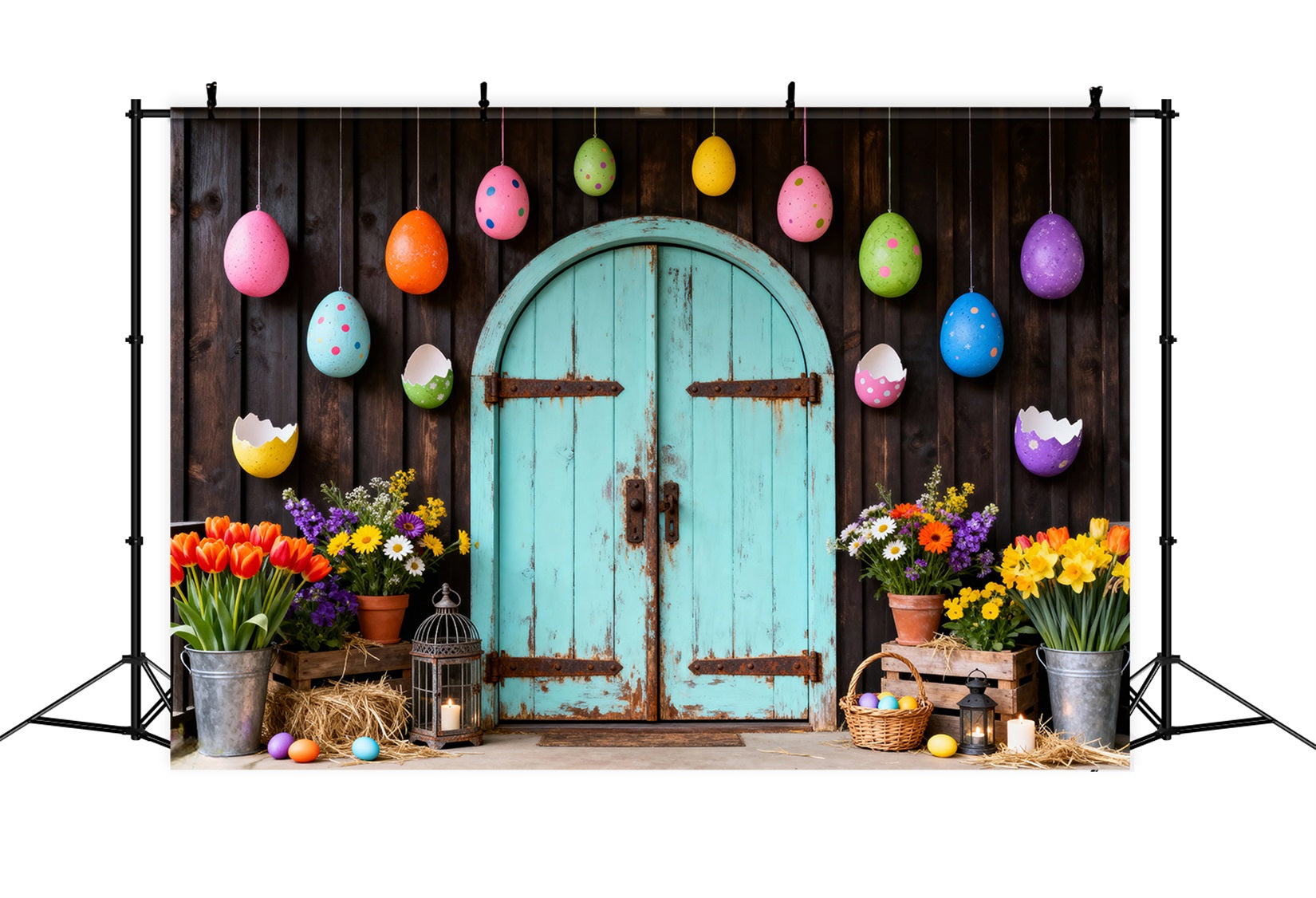 Cute Easter Backdrops Spring Garden Floral Egg Arch Easter 2026 Backdrop UK LXX61-71