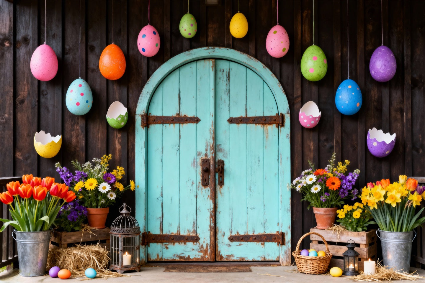 Cute Easter Backdrops Spring Garden Floral Egg Arch Easter 2026 Backdrop UK LXX61-71